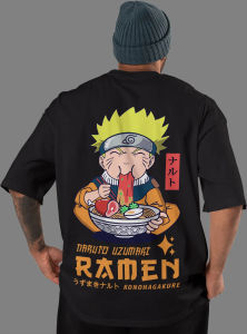 Bandai | Naruto Uzumaki T-Shirt Men Summer Anime Ichiraku Ramen Graphic Tee Japanese Manga Streetwear Short Sleeve Oversized Top