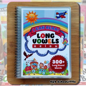 I Can Read LONG VOWELS | Laminated Reading Booklet for Beginner | Write and Wipe | Notebook Style