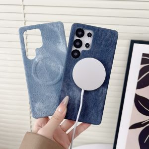 Luxury Matte Leather Fabric Magnetic Wireless Charging Case for Samsung S25 S24 S23 Ultra Soft Shockproof Jeans Retro Thin Cover