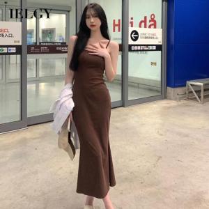 IELGY sleeveless waist dress womens temperament fishtail long