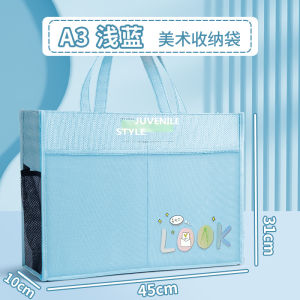 Extra Large A3 Art Bag Canvas Zippered Handheld Drawing Supplemental Study Tool Storage Pouch Waterproof for Primary School Students