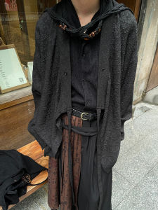 New Chinese Style Long Sleeve Shirt Jacket with Sash Floral Embroidery Retro Japanese Loose Fit Youthful Popular Polyester Fiber