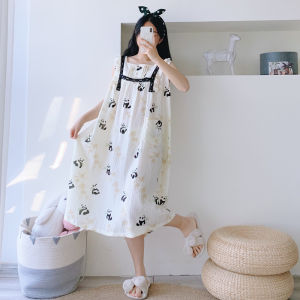 Pure Cotton Gauze Lingerie Nightgown with Lace Trim Tank Top Sleepwear plus Size Maternity Home Clothes for Summer