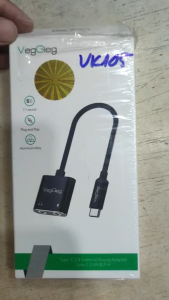 Cáp USB-C sang Cổng Âm Thanh AUX 3.5 + Mic VEGGIEG V-K105 Chính Hãng (không hỗ trợ  iphone   iPad Samsung)