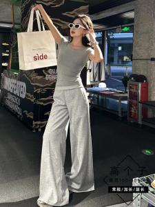 175 Tall Long Light Gray Waist Loose Wide Leg Track Sweatpants Female Straight-leg Casual Draping Mopping Pants