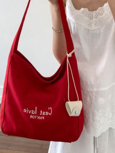 Casual Canvas Tote Bag Large Capacity Womens Bag Student Simple Style Single Shoulder Bag Leisure College Style All-Match Quality