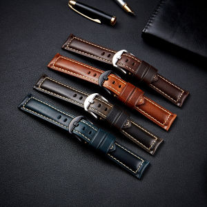 Zhangeer Retro Oil Wax Cowhide Leather Strap Waterproof Genuine Leather Watch band Brown Blue Green Red for Men 20mm 22mm 24mm 26mm Women Wrist watch Bracelet With Tools