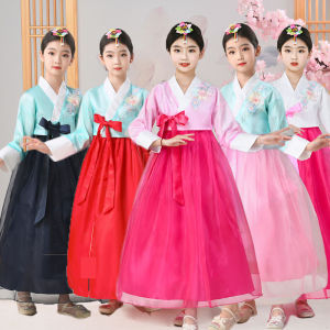 kids Hanbok Girls Korean Blue Red Pink DressTraditional Minority Ethnic Dance Costumes Party gown