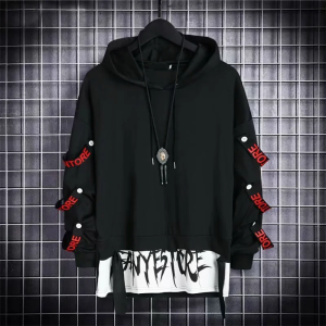 New Mens Hoodies Sweatshirt Autumn Casual Techwear Hip Hop Harajuku Hoodie Men Ribbons Patchwork Japanese Streetwear Darkwear