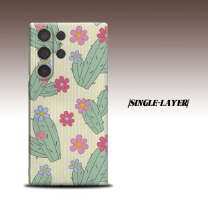 yellow stripe cactus flower For Samsung Galaxy S26 S25 S24 A56 A36 Dual Layer Luxury Fashion Full Lens Protective Case