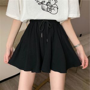กางเกงขาสั้นทรงเอเอวสูงสีดำสำหรับผู้หญิง กางเกงขาสั้นลำลองฤดูร้อน ทรงหลวม สำหรับนักเรียน แฟชั่นใหม่ 2025