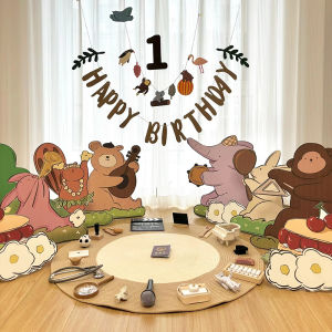 Full-Year Birthday Arrangement Desktop KT Display Board Scene Decoration Baby 100 Days Old One Month Old Photography Background Wall Cartoon Animal