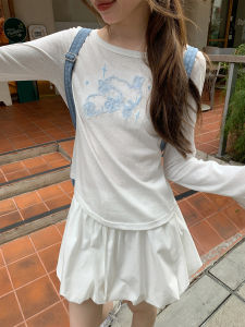 Rabbit Lace Embroidery Regular Shoulder Long Sleeve T-Shirt