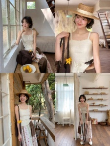 NIHAOKANONG | Áo Thun Knit Cổ Vuông Dây Đai Siết Eo