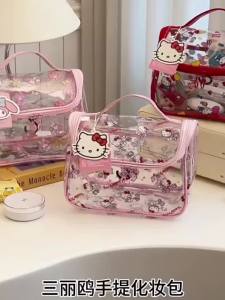 100% Authentic Sanrio Hello Kitty Cosmetics Bag Storage Bags Cartoon PVC Material Dual Zipper Travel Portable Kuromi Birthday Gifts Melody C036-50