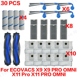 Phụ Kiện Thay Thế Máy Hút Bụi ECOVACS X9 X9 PRO OMNI/X11 Pro X11 PRO OMNI: Bàn Chải Chính Bàn Chải Bên Bộ Lọc HEPA Túi Đựng Bụi Khăn Lau.