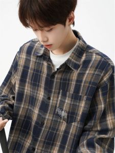 Checkered shirt for men in spring high-end and stylish long sleeved shirt in spring and autumn vintage American style retro and casual