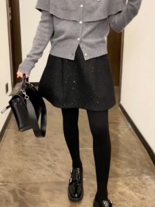 Váy Ngắn Chữ a Lấp Lánh Chất Liệu Len Pha Trộn Polyester Và Lông Cừu Cỡ Lớn Thời Trang Thường Ngày Cho Nữ Mùa Thu 2025