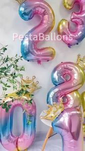 Balon Foil Angka Warna Rainbow 32inch / 80cm Balon Angka Ulang Tahun