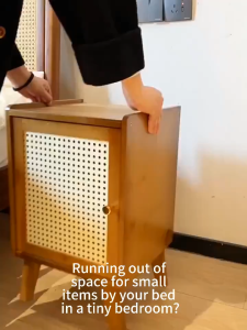 32*30*51cm Modern Style Bedside Table Black Bamboo Storage Cabinet Small Apartment Side Cabinet