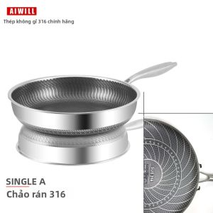 Chảo Rán Thép Không Gỉ AIWILL 28cm 316/304 Chất Lượng Nhà Bếp Chống Dính Dùng Được Cho Bếp Từ Thích Hợp Chiên Bít Tết