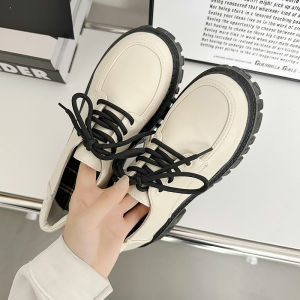 Comfortable Thick Bottom British Style Womens Single Shoes Black Autumn Small Leather Shoes College Style Shoes Slip-On