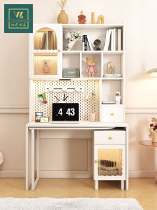 Rotating Corner Desk with Shelving and Storage Creamy French Style Learning Desk
