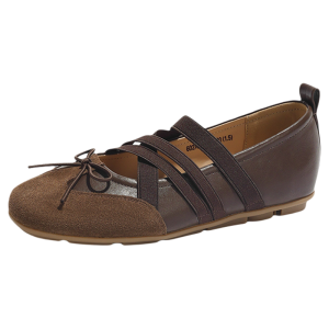 Josiny | Brown Ballet Mary Jane Soft Sole Flat Shoes for Women