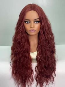 Christmas Reddish Brown Long Curly Wigs Synthetic Medium Part Water Wave Wig Cosplay Halloween for Afro Women Use Heat Resistant
