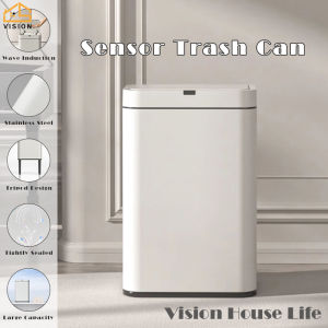 Vision 9L/13L/20L Intelligent Induction Trash Can with Cover Automatic Stainless Steel Garbage Bin Smart Motion Sensor Trash Bin Large Capacity Automatic Touchless Infrared Garbage Can Bathroom High Foot Waste Bin with Butterfly Lid (Silver/White)