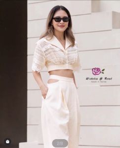 Lace Trim Crop Top & Wide Leg Pants Set - P010-026 by A Class