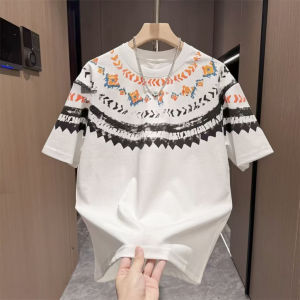 เสื้อยืดคอกลมแขนสั้นผู้ชาย ทรงหลวม ระบายอากาศได้ดี ผ้าผสมคอตตอน โพลีเอสเตอร์ ยืดหยุ่นได้ดี สำหรับฤดูร้อน