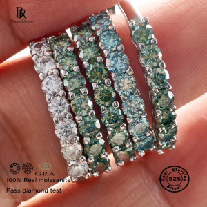 0.7CT D Color VVS1 EX Round Moissanite Ring 925 Sterling Silver Eternity Ring Women Engagement Wedding Luxury Band