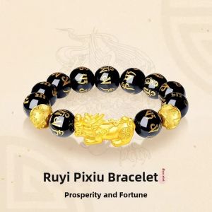 GLTEN | Mens Bracelet Black Agate Gilded with Fine Silver Auspicious Meaning
