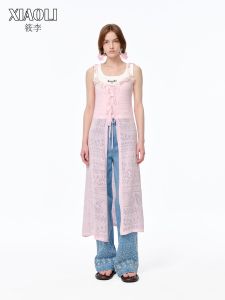 Spring/Summer Embossed Flower Decorative Lace-Up Dress