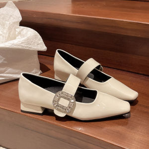 Spring New Block Heel Square Toe Single Shoes Women's Line Belt Mary Jane Women's Shoes Retro Low Heel Can Be Stepped on The Spring and Autumn