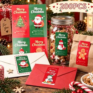 200Pcs dễ thương sáng tạo Giáng Sinh Hình Chữ Nhật nhãn dán bịt kín Hạnh Phúc Hộp món quà năm mới Bao Bì Sticker Quà Tặng Trang Trí Lable Sticker