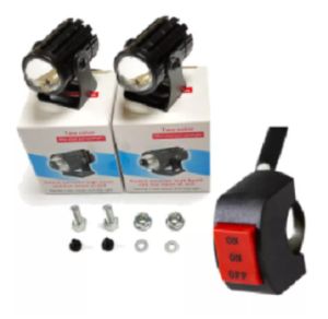 2 PCS Mini Driving Light with Switch Motorcycle Headlight Spotlight High White & Low Yellow Light Water Proof