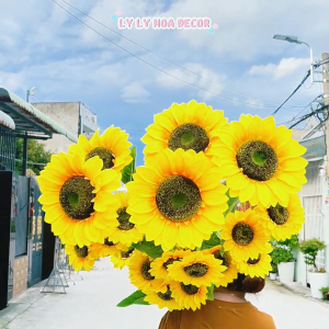 Cành cụm Hướng Dương Bông Lớn Đại Bó Hoa Cắm Giỏ Trang Trí Tiệc. Hoa Lụa Decor