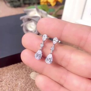 Huitan Pear Cubic Zirconia Drop Earrings for Women Dainty Ear Accessories Simple Elegant Bridal Wedding Earrings Fashion Jewelry