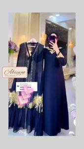 Abiyyuco TA9047 | Gamis Abaya Turkey 2 in 1 Outer Bisa Dilepas Turki Bordir Mote Turky Bahan Jersey Kombinasi Ceruty Hitam & Warna Mewah Elegan Terbaru 2023