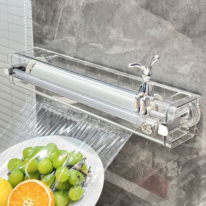 MONLEYTA | Suction Cup Kitchen Plastic Film Cutter Disposable Storage Bag Holder Refrigerator Wall Mounted No Tear Cut Box Tool