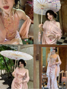 Elegant Jiangnan Beauty Floral Embroidered Satin Sleeveless Qipao Dress with Fish Tail Neck Hanging Design Versatile Spring Summer Dress