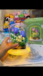 LELE Bricks Bunga Mainan LED Blok Bangunan Pot Tanaman Kotak Tampilan Untuk valentine gift