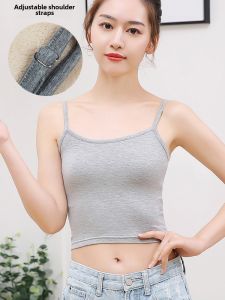 Womens Modal Strap Vest Short Crop Top Inner Wear Base Tank High Waist Prevent Exposure Top Sweet Style Thin Version