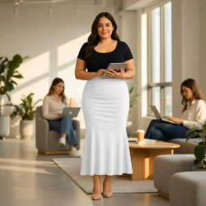 Verly Korean Style Ruched Mermaid Skirt for Women – (Plus Size XL-3XL) (High Waist Office Church)