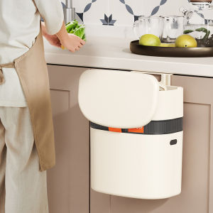 8L/10L Kitchen Trash Can Wall Mounted Hanging Trash Bin with Lid Garbage Can for Cabinet Under Sink Waste Garbage Compost Bin