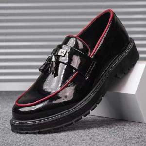 2025 Korean Black Loafers For Men Casual Leather Shoes For Men Non Slip On Shoes School Business Formal Shoes For Men