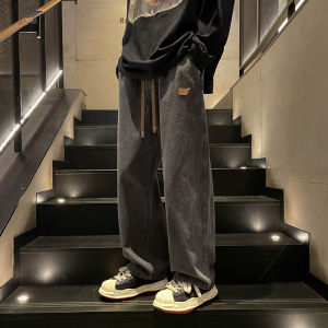 กางเกงยีนส์ทรงตรงสำหรับผู้ชาย ฤดูใบไม้ร่วง/ฤดูหนาว กางเกงขายาวทรงหลวมๆ สไตล์วินเทจ กางเกงยีนส์ทรงหลวมๆ สำหรับเยาวชน