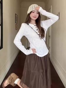 Slim Fit Versatile Striped Tunic Shirt Spring Long Sleeve